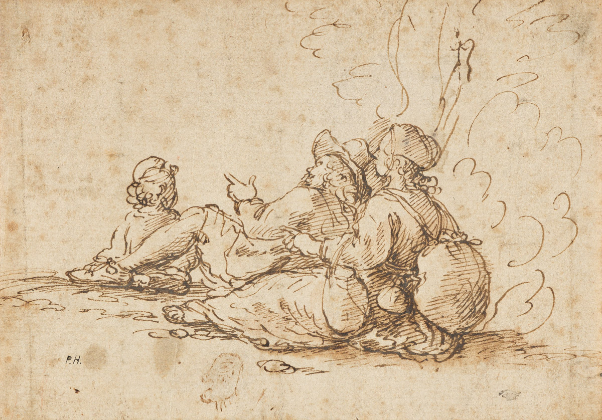 GIOVANNI FRANCESCO GRIMALDI (Bologna 1606-1680 Rome) Three Travellers at Rest.